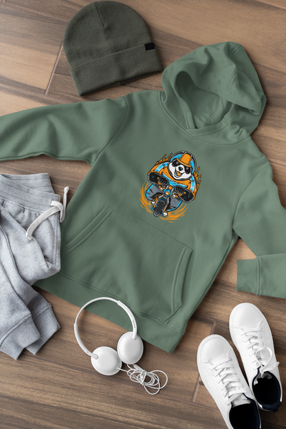 Cartoon Panda Biker - Hochwertiger Mittelschwerer Fleece-Hoodie für Jugendliche - Weltweit Verfügbar - GL
