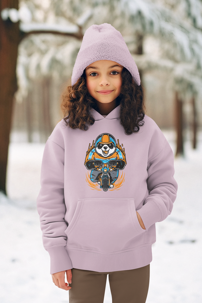 Cartoon Panda Biker - Hochwertiger Mittelschwerer Fleece-Hoodie für Jugendliche - Weltweit Verfügbar - GL