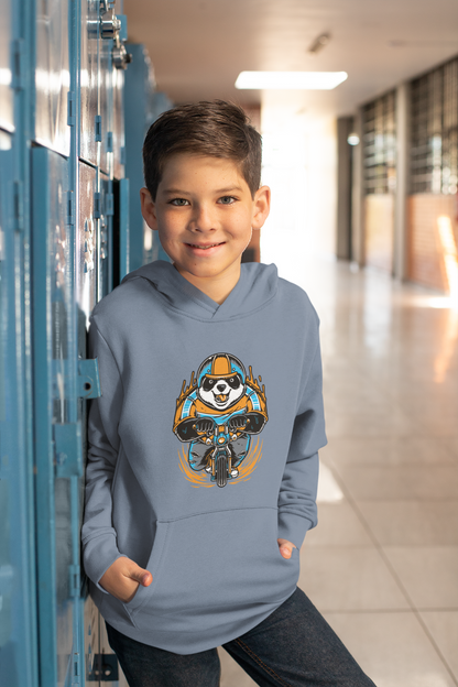 Cartoon Panda Biker - Hochwertiger Mittelschwerer Fleece-Hoodie für Jugendliche - Weltweit Verfügbar - GL
