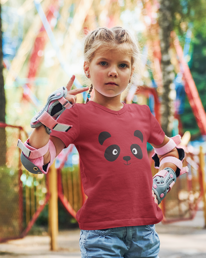 Cartoon Panda Gesicht Kinder T-Shirt Kurzarm-Shirt Bio Baumwolle Hochwertig Langlebig SH