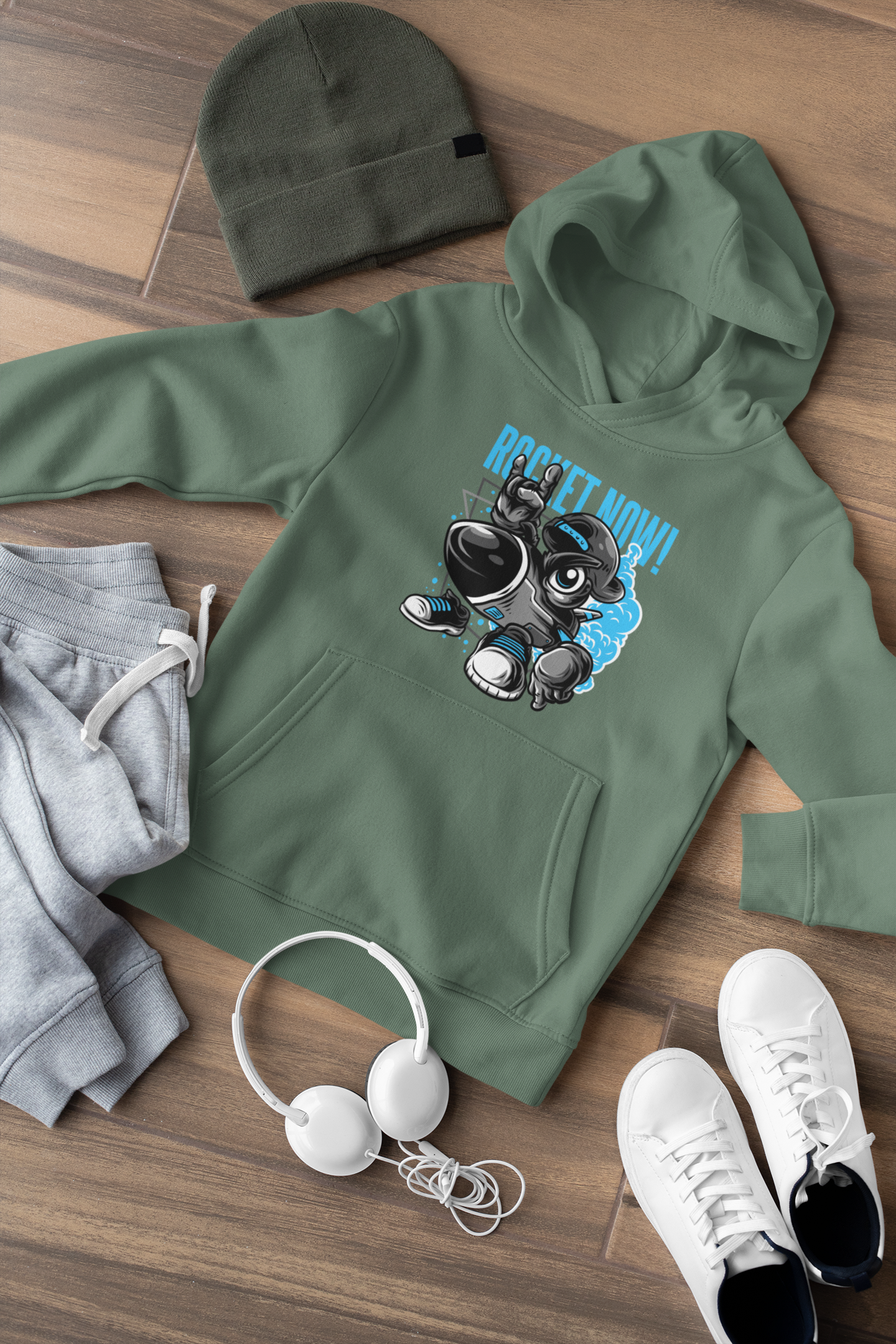 Hochwertiger Mittelschwerer Fleece-Hoodie für Jugendliche - Cartoon Streetwear Rocket Now! - Weltweit verfügbar - GL