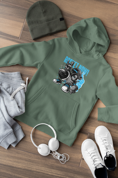 Cartoon Streetwear Rocket Now! - Hochwertiger Mittelschwerer Fleece-Hoodie für Jugendliche - Weltweit Verfügbar - GL
