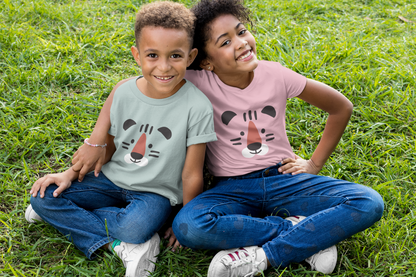 Cartoon Tiger Gesicht Kinder T-Shirt Kurzarm-Shirt Bio Baumwolle Hochwertig Langlebig SH