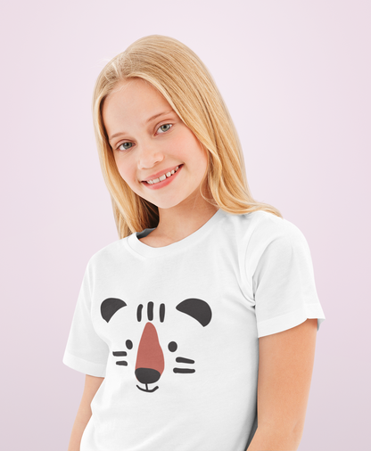Cartoon Tiger Gesicht Kinder T-Shirt Kurzarm-Shirt Bio Baumwolle Hochwertig Langlebig SH
