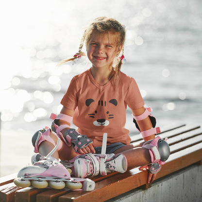 Cartoon Tiger Gesicht Kinder T-Shirt Kurzarm-Shirt Bio Baumwolle Hochwertig Langlebig SH