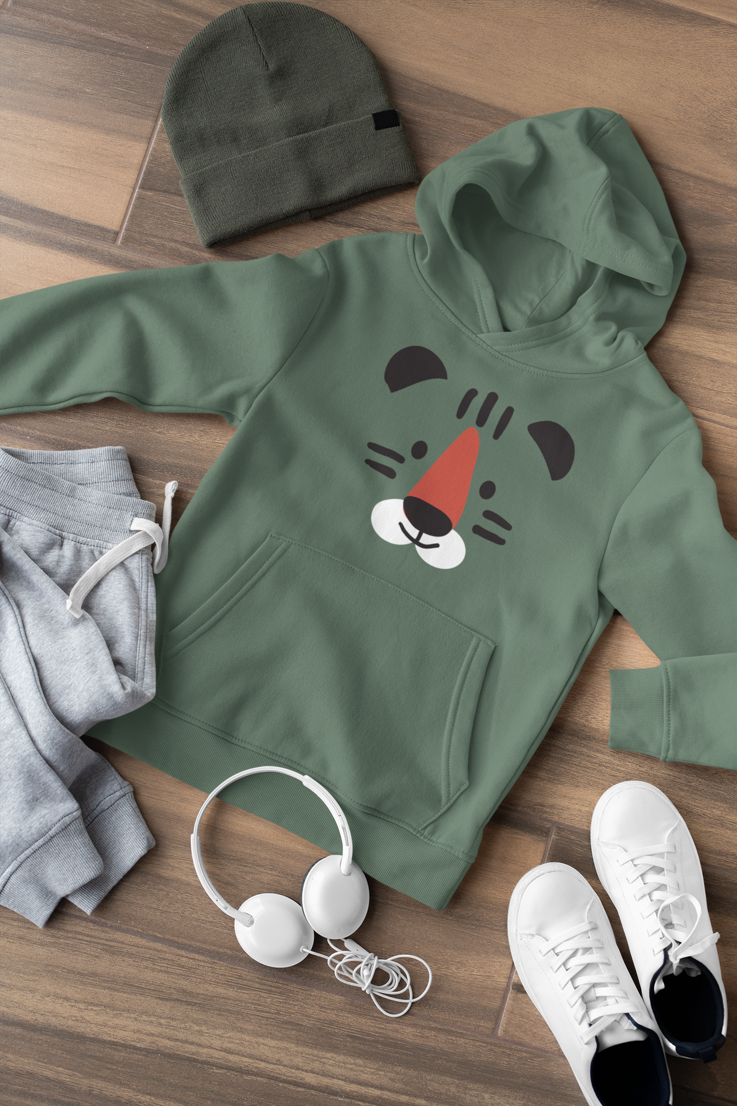 Hochwertiger Mittelschwerer Fleece-Hoodie für Jugendliche - Cartoon süßes Löwengesicht - Weltweit verfügbar - GL