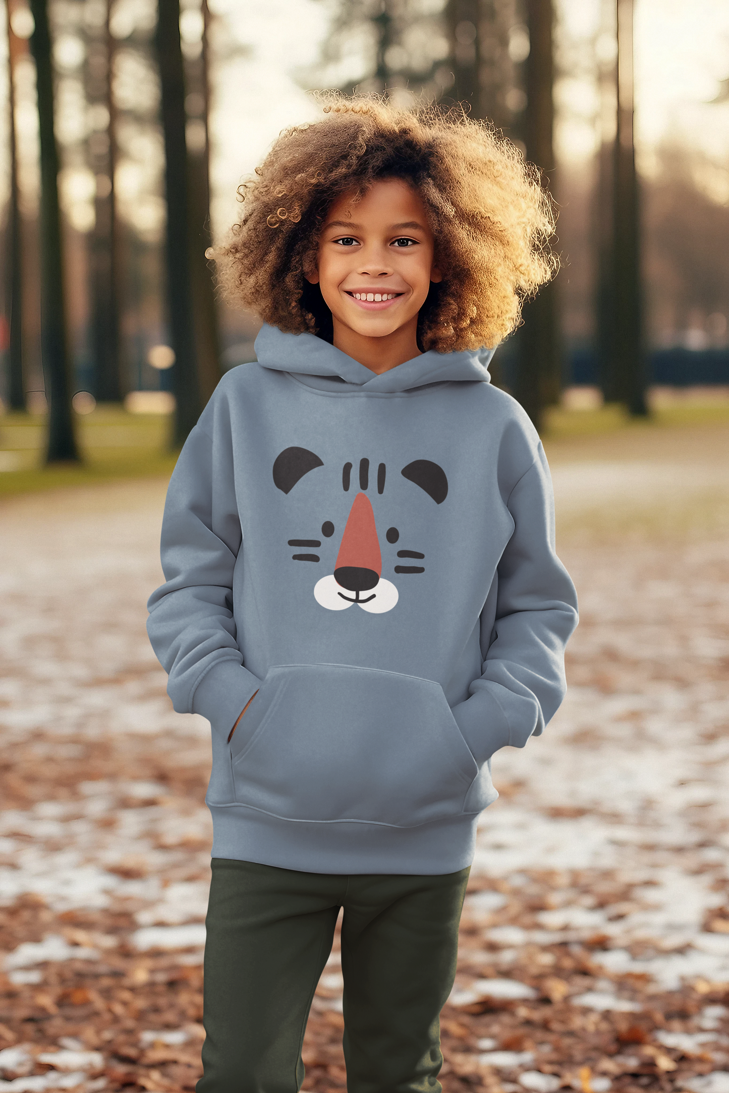 Hochwertiger Mittelschwerer Fleece-Hoodie für Jugendliche - Cartoon süßes Löwengesicht - Weltweit verfügbar - GL