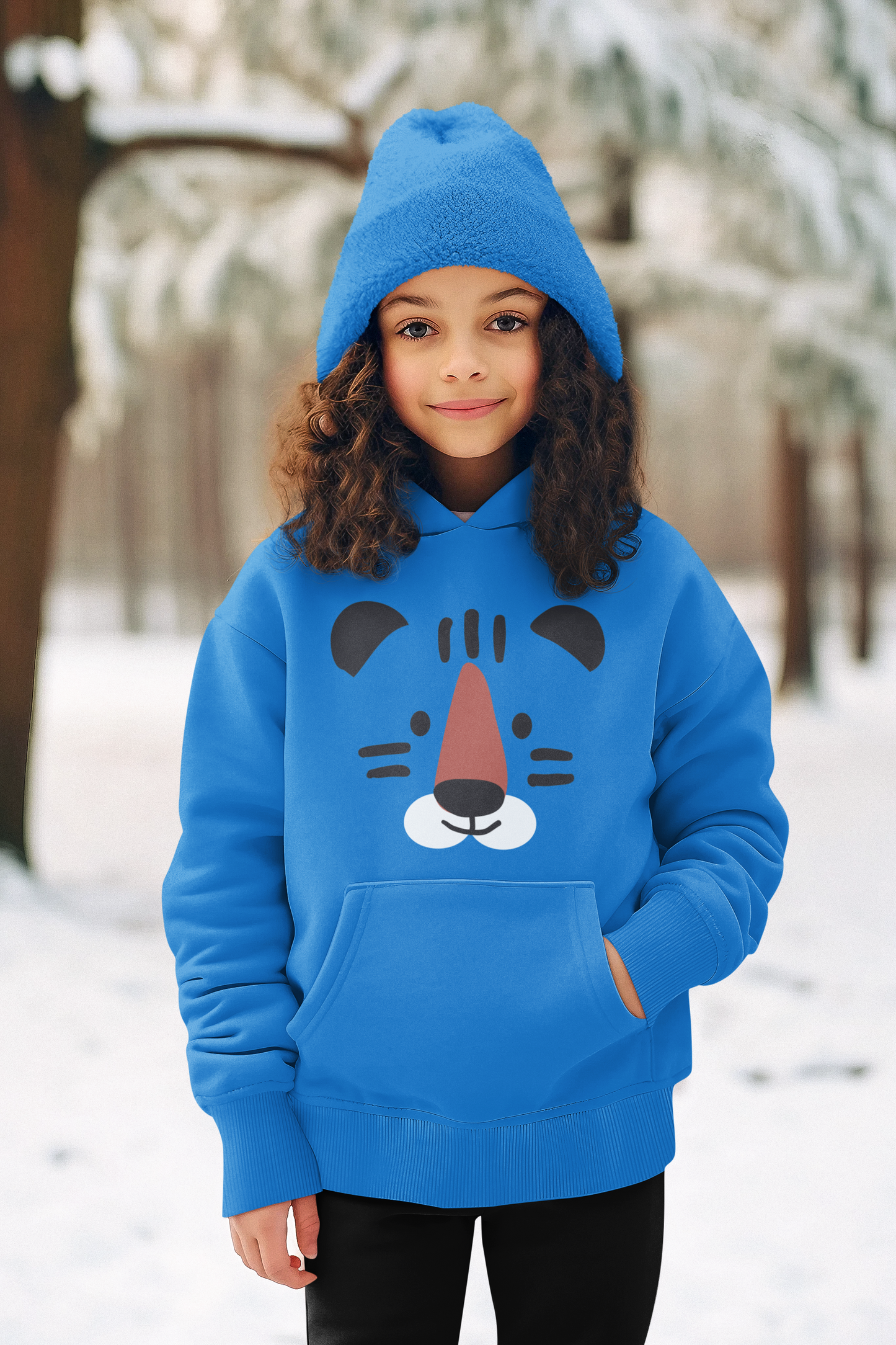 Hochwertiger Mittelschwerer Fleece-Hoodie für Jugendliche - Cartoon süßes Löwengesicht - Weltweit verfügbar - GL