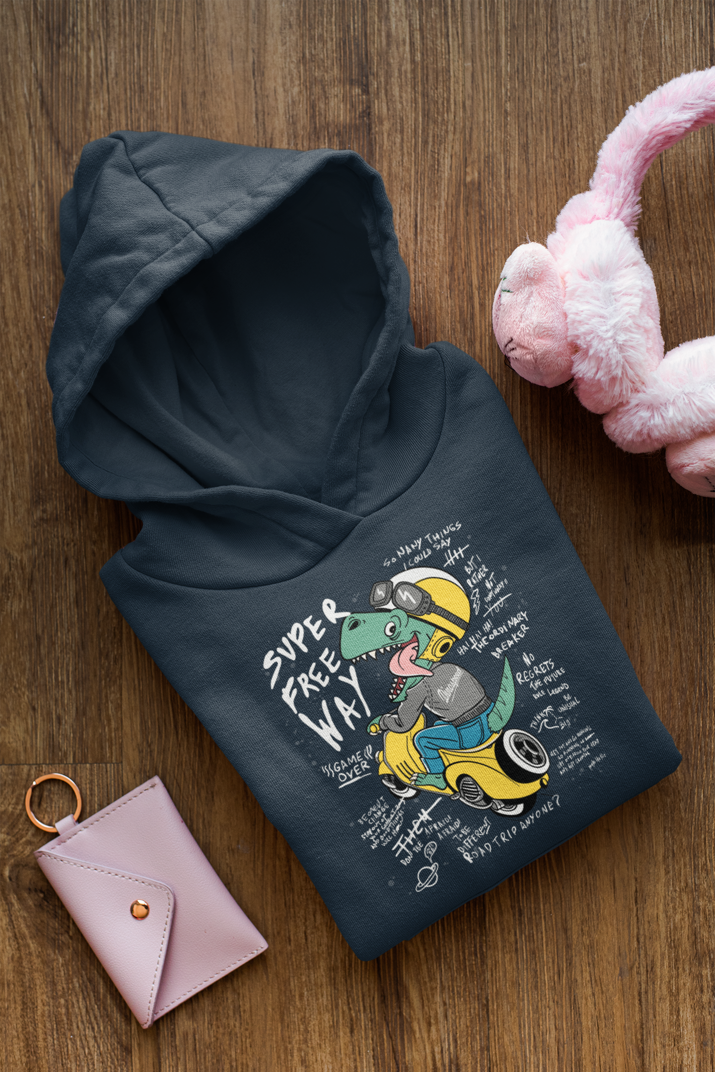 Cartoon Dinospeed auf Motorroller - Baby Cruiser Hoodie Baby Kleinkinder Kapuzenpullover SK