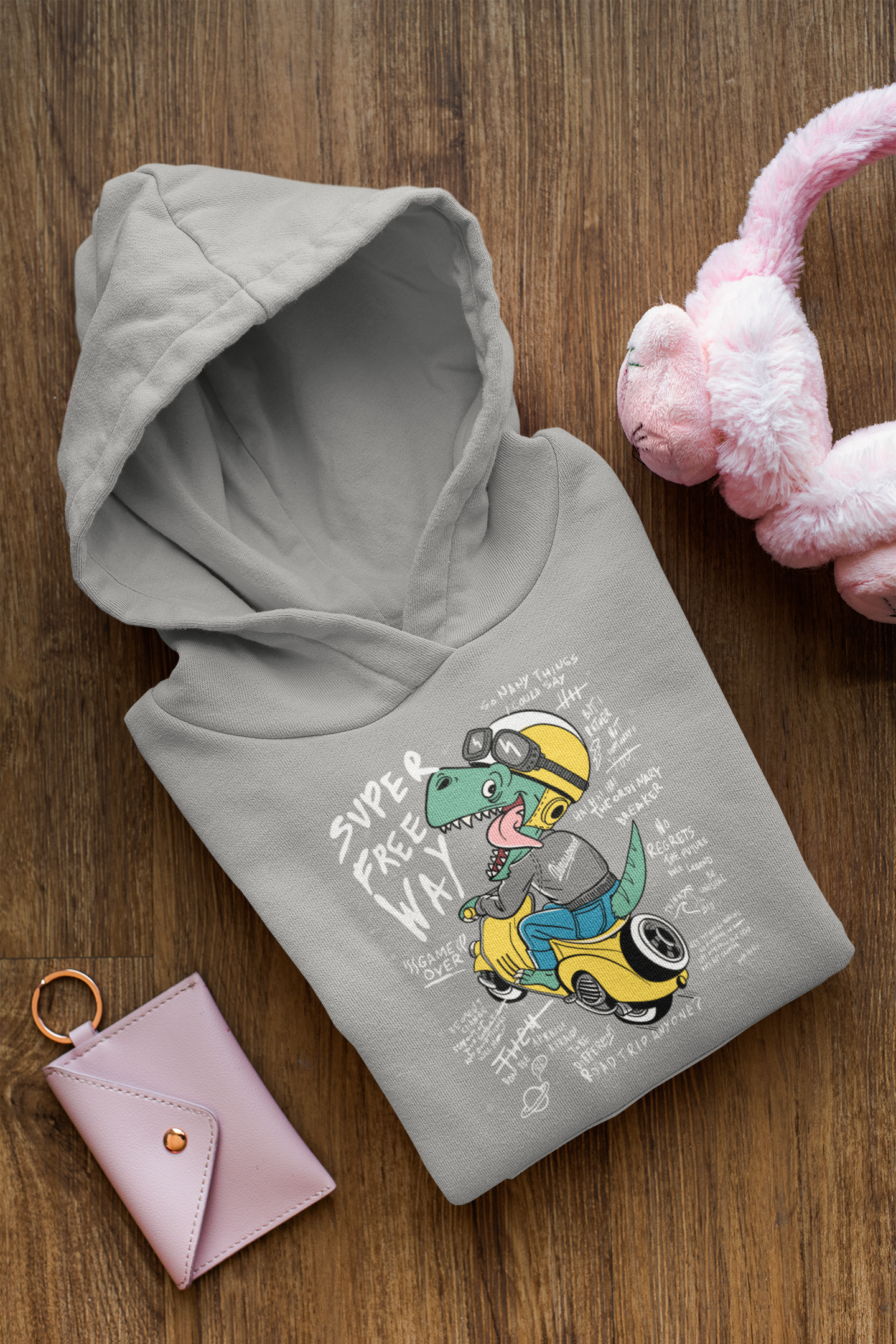 Cartoon Dinospeed auf Motorroller - Baby Cruiser Hoodie Baby Kleinkinder Kapuzenpullover SK