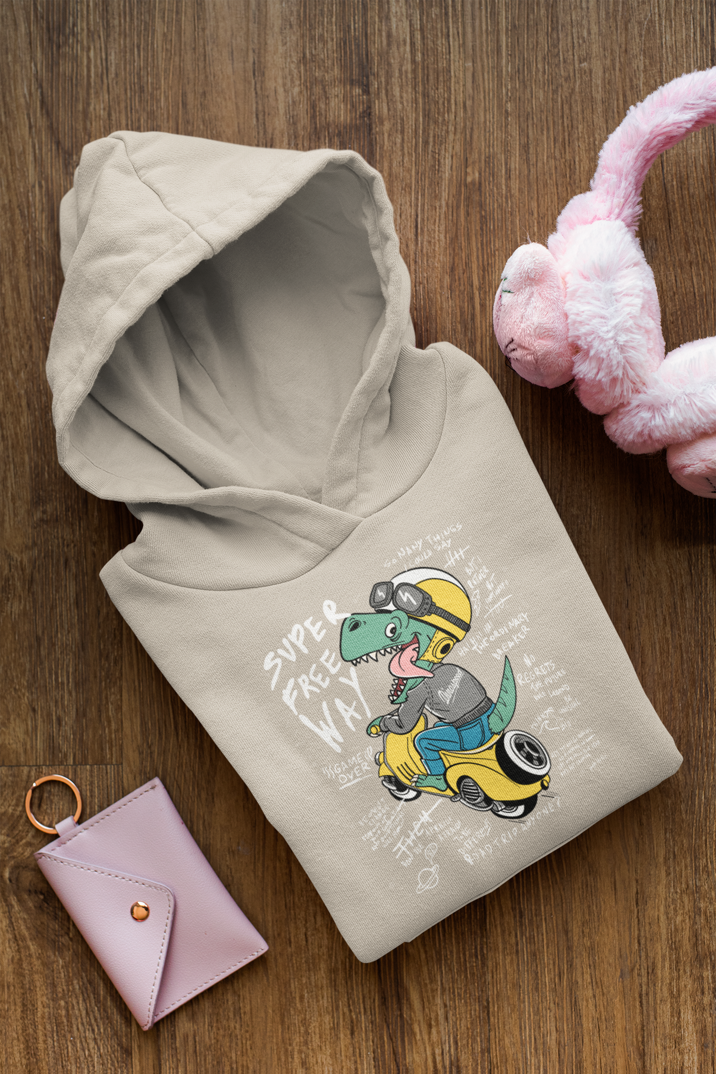 Cartoon Dinospeed auf Motorroller - Baby Cruiser Hoodie Baby Kleinkinder Kapuzenpullover SK