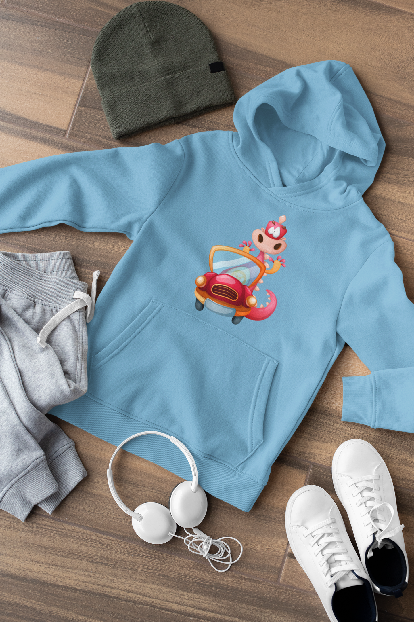 Cartoon Drache im Auto - Mini Cruiser Hoodie 2.0 Kinder Kapuzenpullover SK