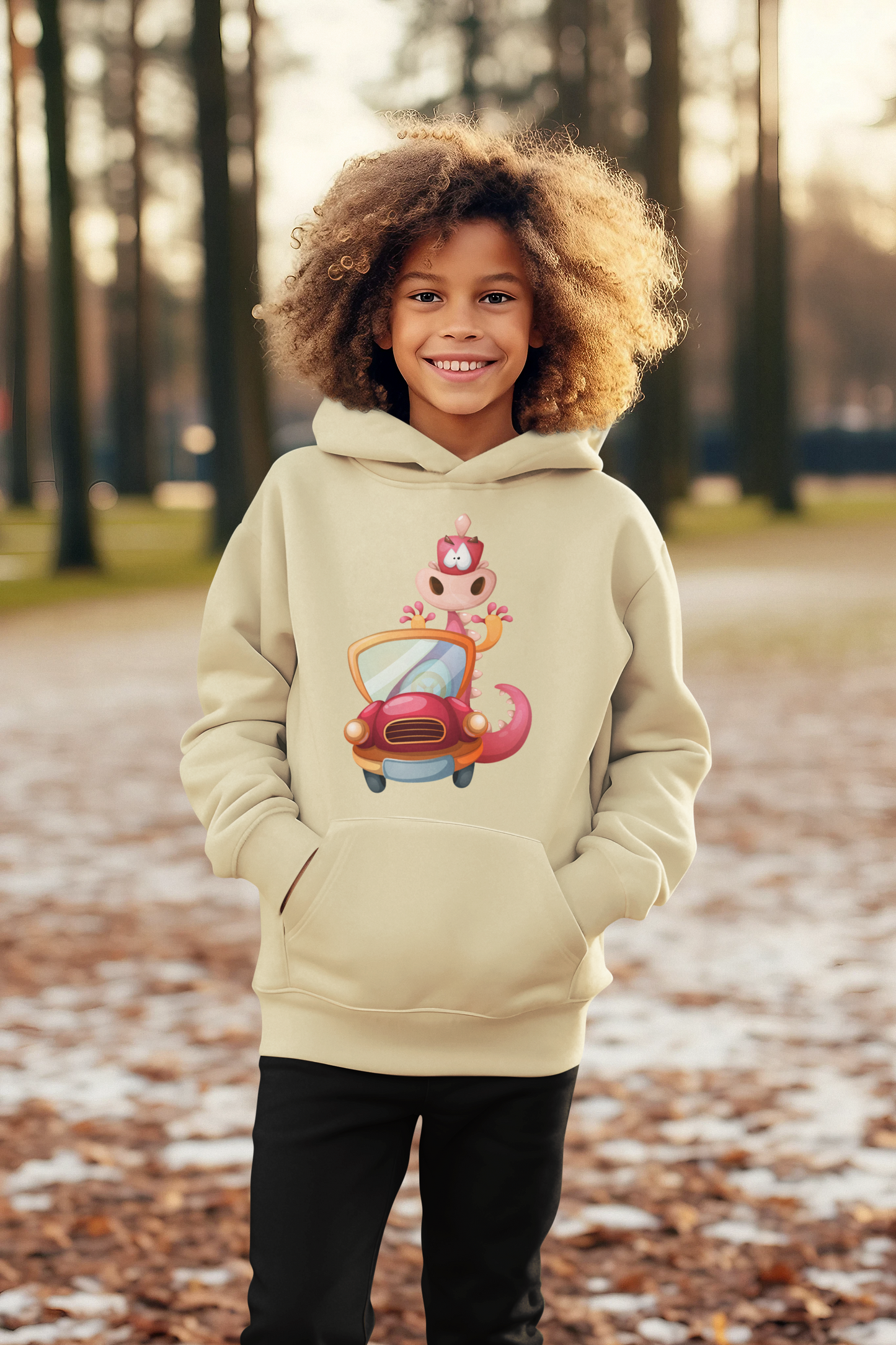 Cartoon Drache im Auto - Mini Cruiser Hoodie 2.0 Kinder Kapuzenpullover SK