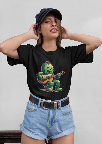 Cartoon Kaktus Gitarrenspieler Front  - Unisex Erwachsenen Bio Baumwolle Kurzarm Shirt Creator T-Shirt 2.0 ST/St SH