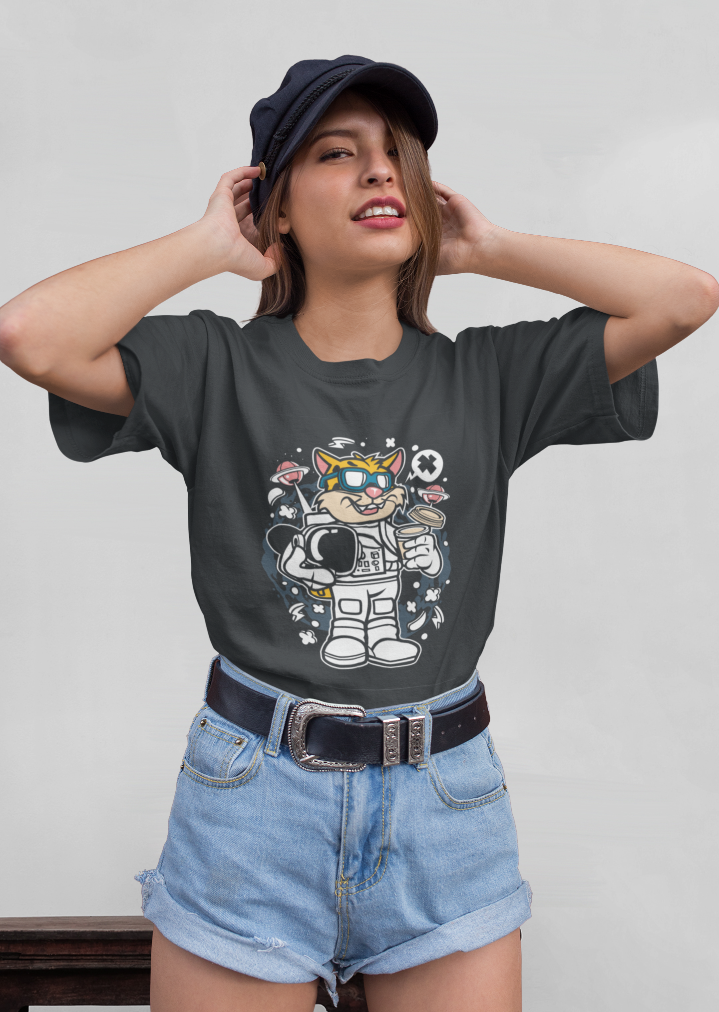 Cartoon Leopard Astronaut Front - Unisex Erwachsenen Bio Baumwolle Kurzarm Shirt Creator T-Shirt 2.0 ST/ST SK