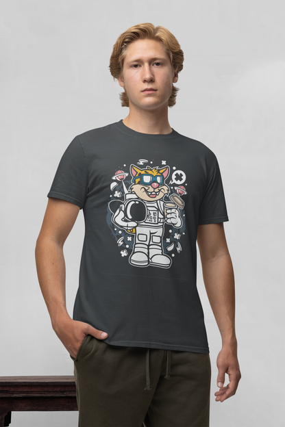 Cartoon Leopard Astronaut Front - Unisex Erwachsenen Bio Baumwolle Kurzarm Shirt Creator T-Shirt 2.0 ST/ST SK