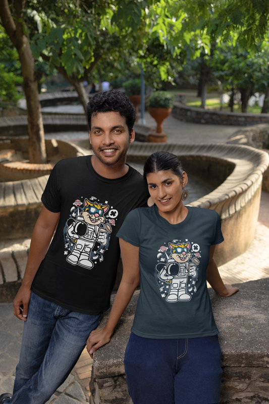 Cartoon Leopard Astronaut Front - Unisex Erwachsenen Bio Baumwolle Kurzarm Shirt Creator T-Shirt 2.0 ST/ST SK