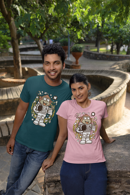 Cartoon Monkey Astronaut Front - Unisex Erwachsenen Bio Baumwolle Kurzarm Shirt Creator T-Shirt 2.0 ST/ST SK