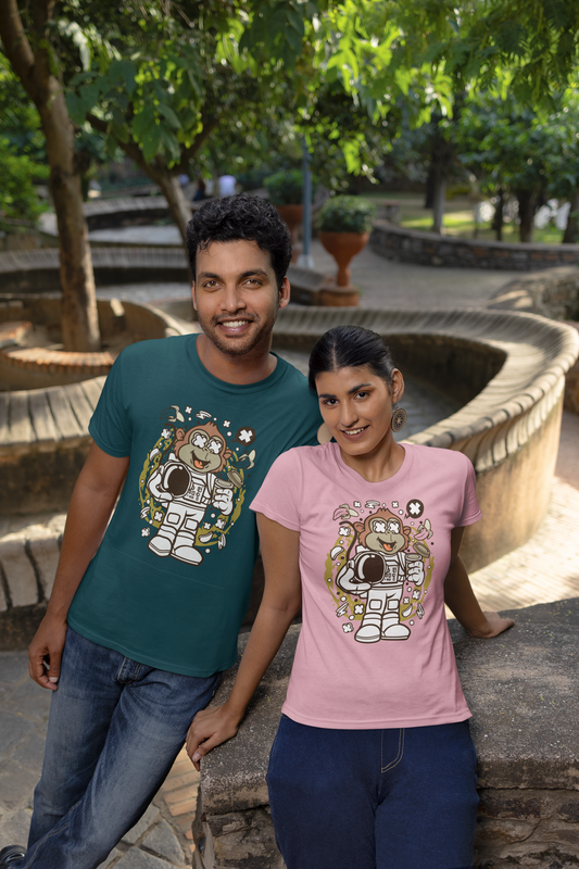 Cartoon Monkey Astronaut Front - Unisex Erwachsenen Bio Baumwolle Kurzarm Shirt Creator T-Shirt 2.0 ST/ST SK