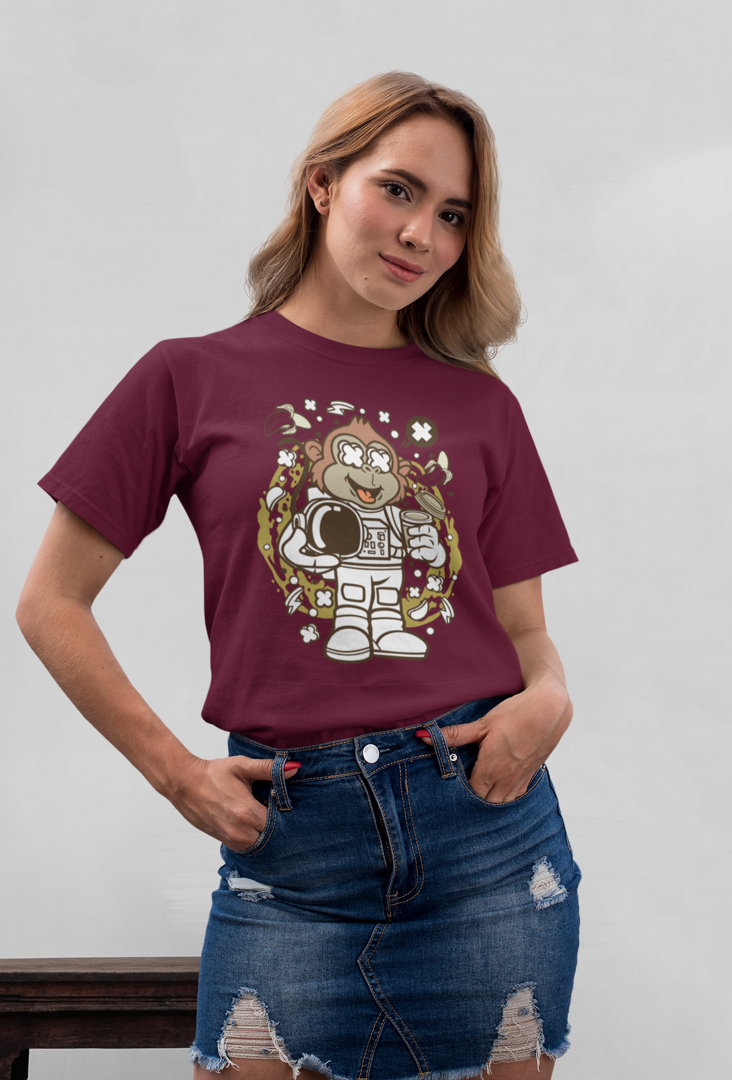 Cartoon Monkey Astronaut Front - Unisex Erwachsenen Bio Baumwolle Kurzarm Shirt Creator T-Shirt 2.0 ST/ST SK