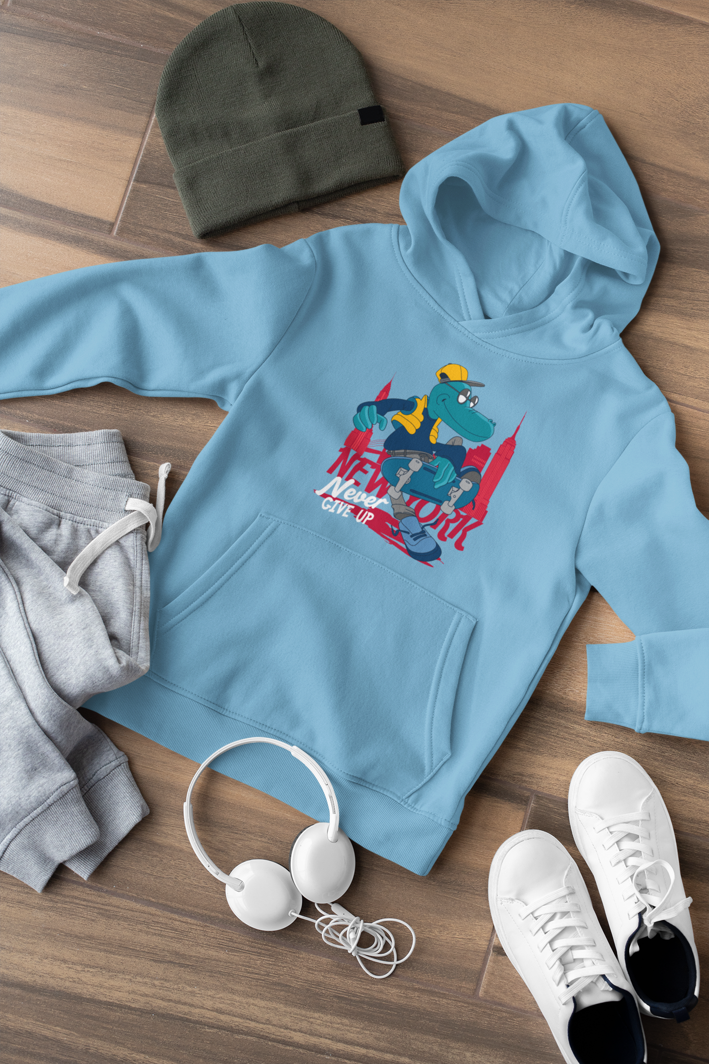 Cartoon Never give up - Mini Cruiser Hoodie 2.0 Kinder Kapuzenpullover SK