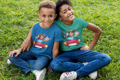 Cartoon Trio Kuh Baer Schweinchen im Auto T-Shirt Kids SK