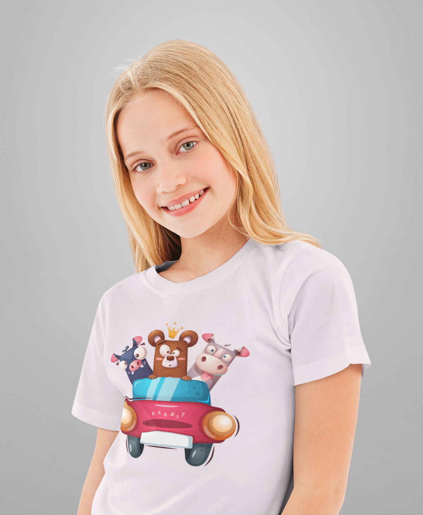 Camiseta para niños con diseño de dibujos animados Trio Cow Baer Piggy in Car