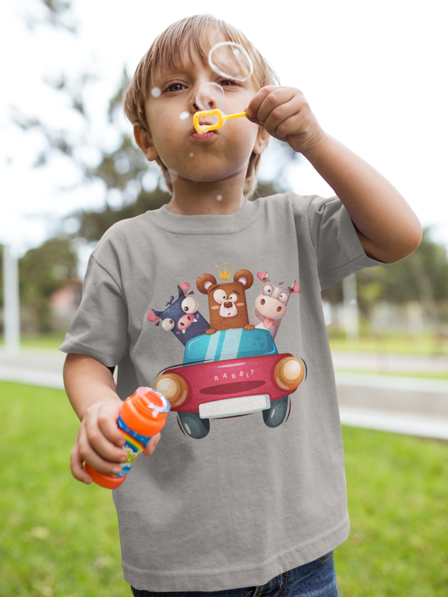 Camiseta para niños con diseño de dibujos animados Trio Cow Baer Piggy in Car