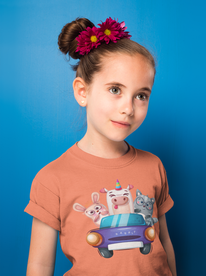 Camiseta infantil con estampado de dibujos animados de un cerdo, un conejo y un gato SK