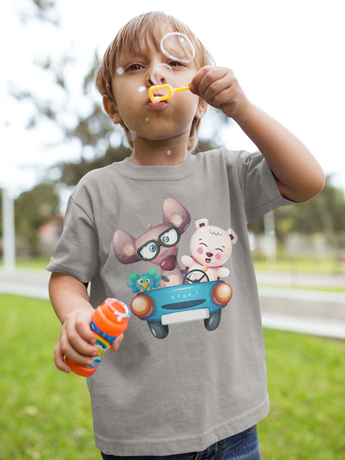 Camiseta de dibujos animados Trio Bird Mouse Bear para niños