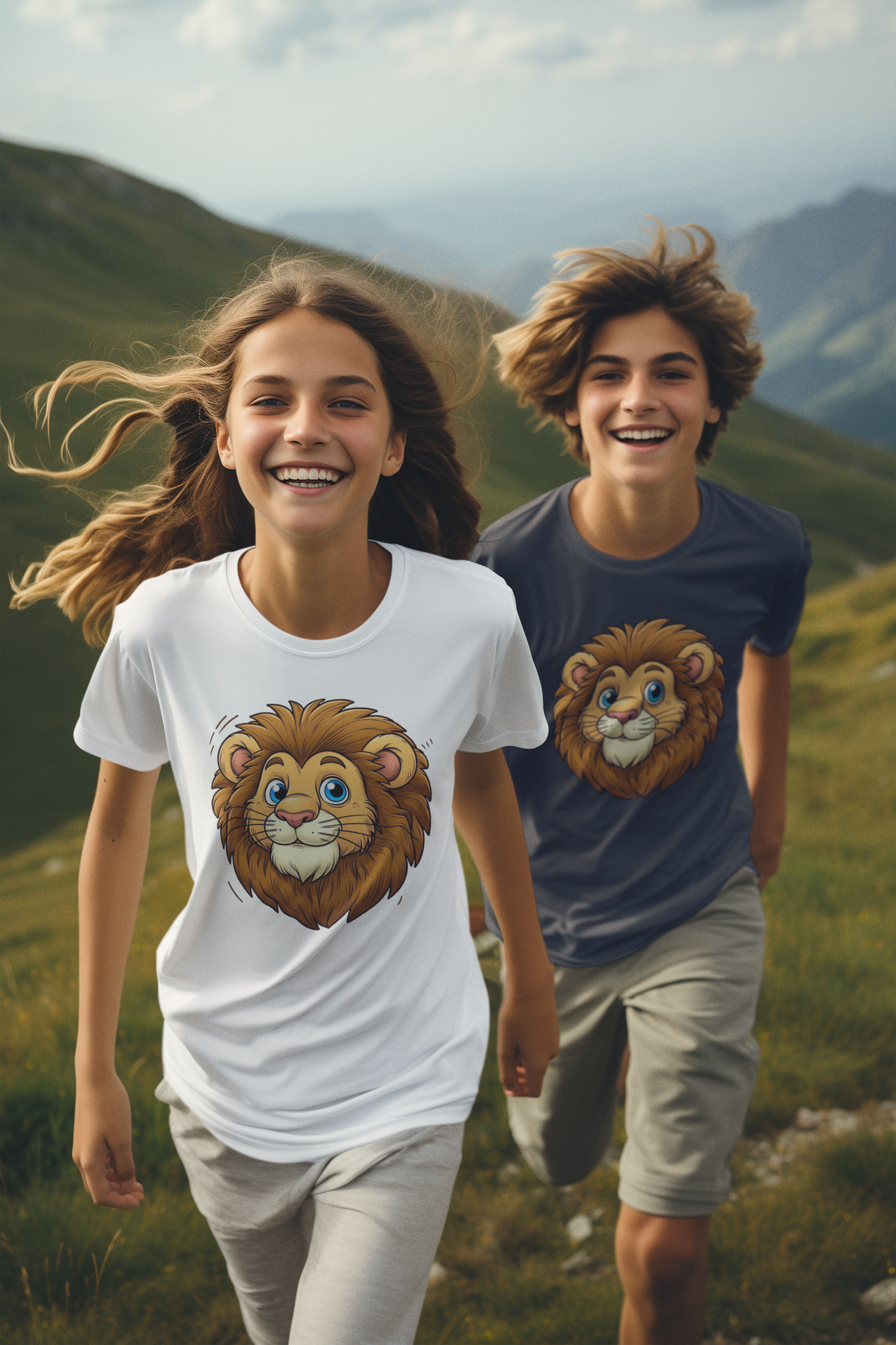 Cartoon süßer Löwenkopf T-Shirt Kids SK