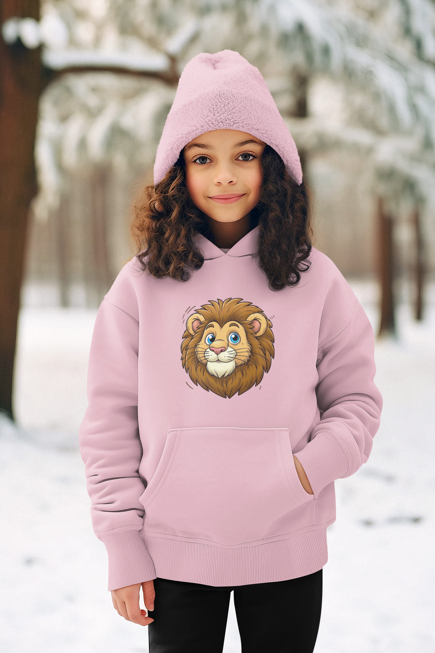 Hochwertiger Mittelschwerer Fleece-Hoodie für Jugendliche - Cartoon süßer Löwenkopf - Weltweit verfügbar - GL