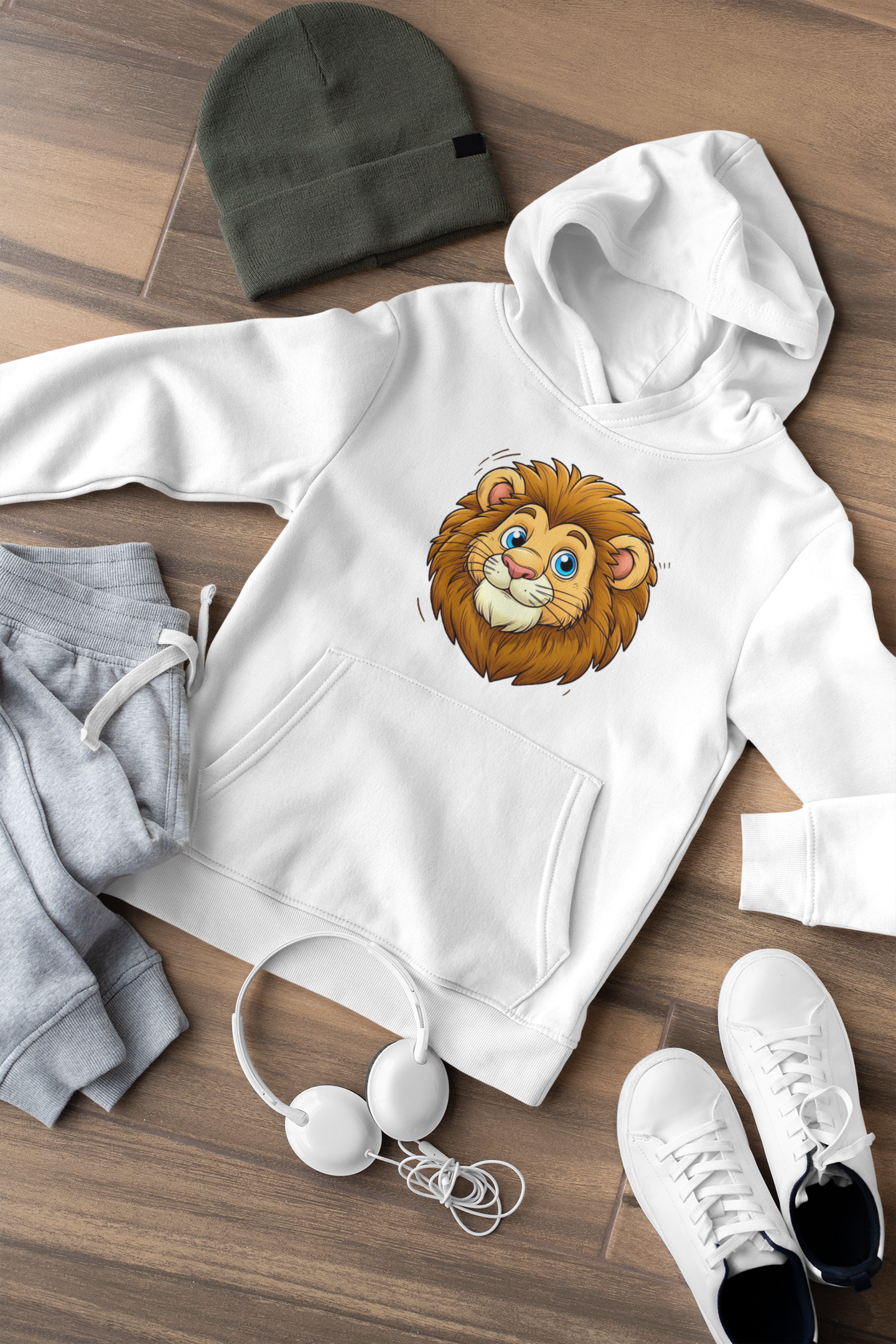 Hochwertiger Mittelschwerer Fleece-Hoodie für Jugendliche - Cartoon süßer Löwenkopf - Weltweit verfügbar - GL