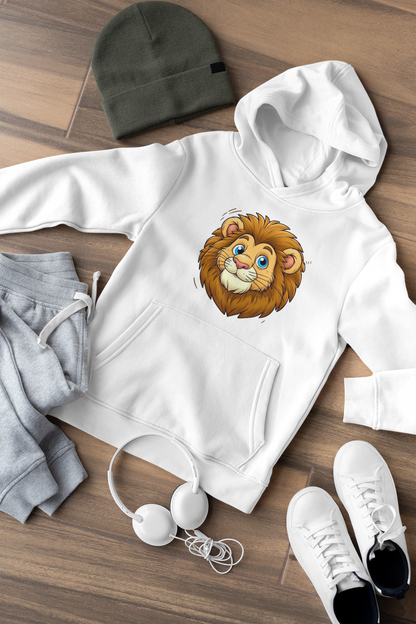 Bonita cabeza de león de dibujos animados - Sudadera con capucha de felpa de peso medio y alta calidad para adolescentes - Disponible en todo el mundo - GL