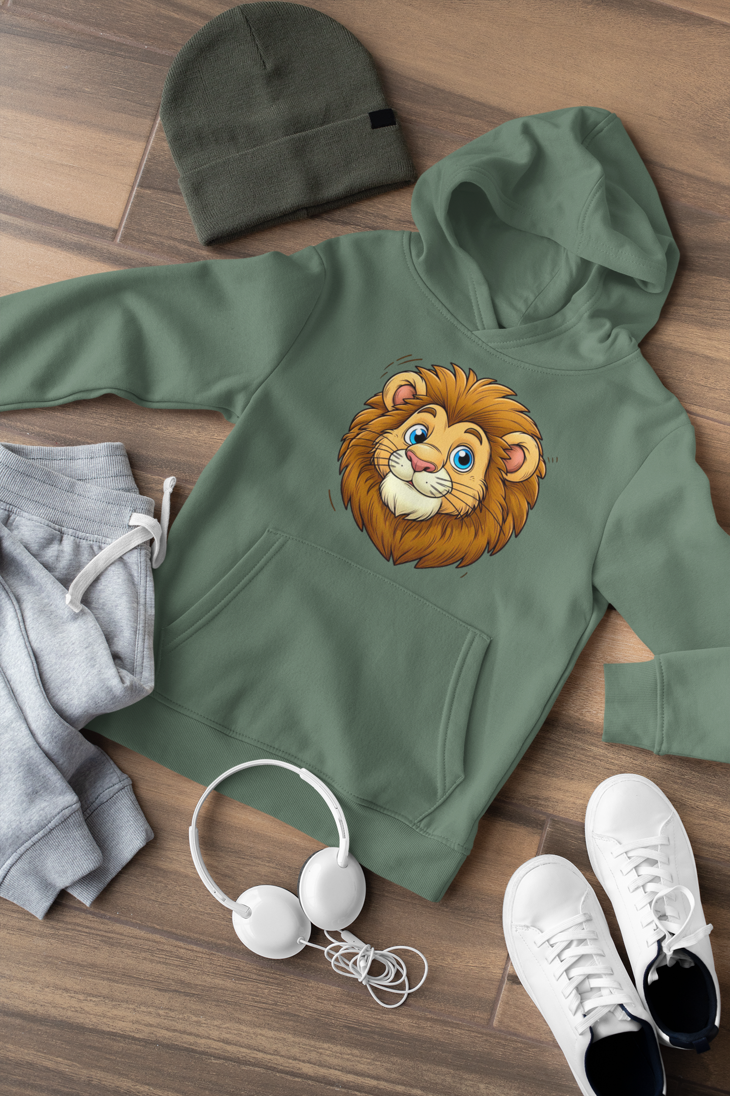 Hochwertiger Mittelschwerer Fleece-Hoodie für Jugendliche - Cartoon süßer Löwenkopf - Weltweit verfügbar - GL