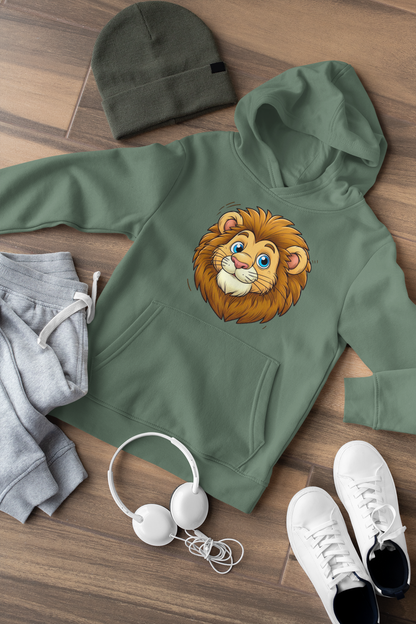Bonita cabeza de león de dibujos animados - Sudadera con capucha de felpa de peso medio y alta calidad para adolescentes - Disponible en todo el mundo - GL