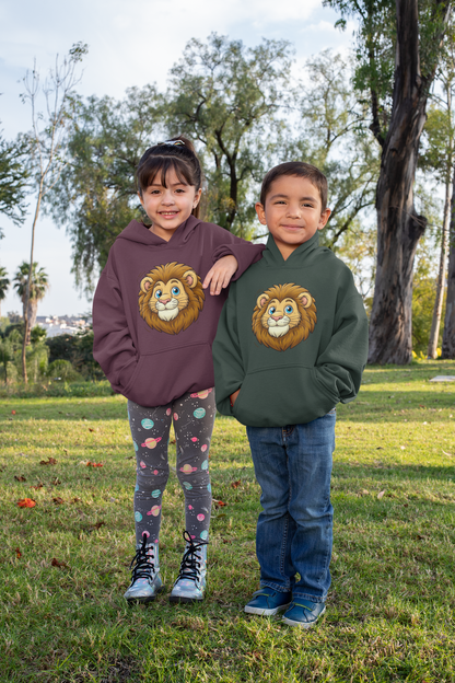 Bonita cabeza de león de dibujos animados - Sudadera con capucha de felpa de peso medio y alta calidad para adolescentes - Disponible en todo el mundo - GL