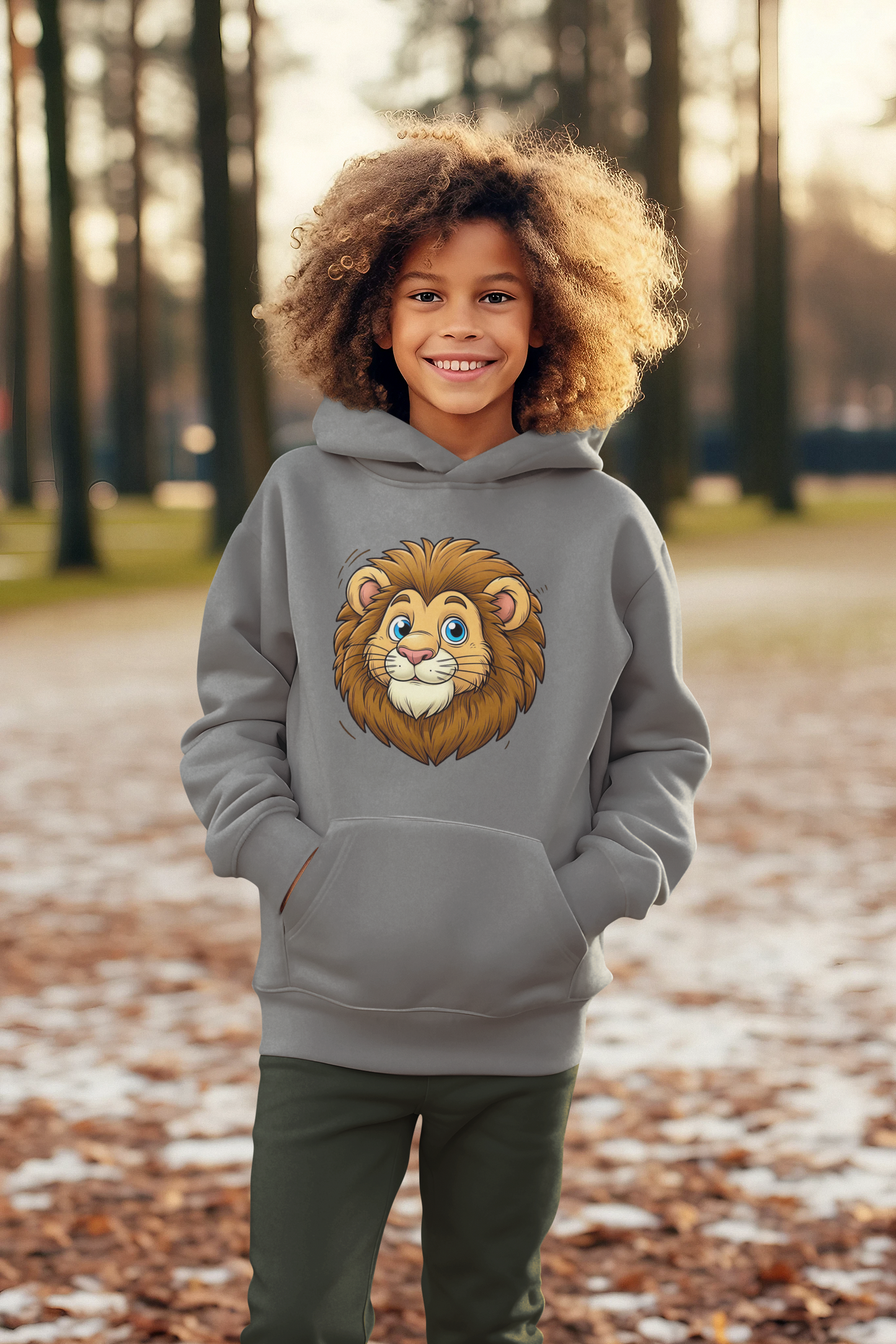 Hochwertiger Mittelschwerer Fleece-Hoodie für Jugendliche - Cartoon süßer Löwenkopf - Weltweit verfügbar - GL