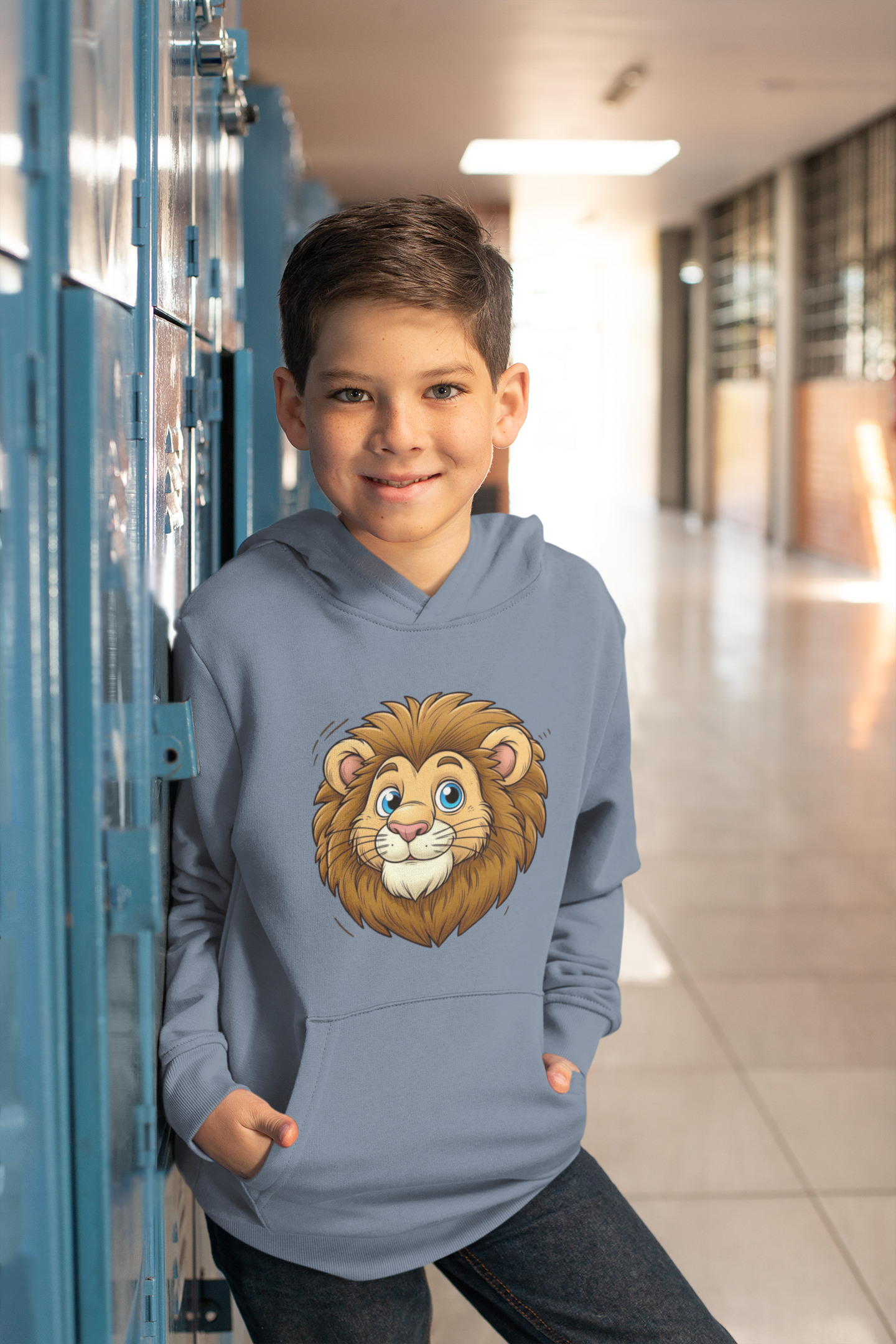 Hochwertiger Mittelschwerer Fleece-Hoodie für Jugendliche - Cartoon süßer Löwenkopf - Weltweit verfügbar - GL