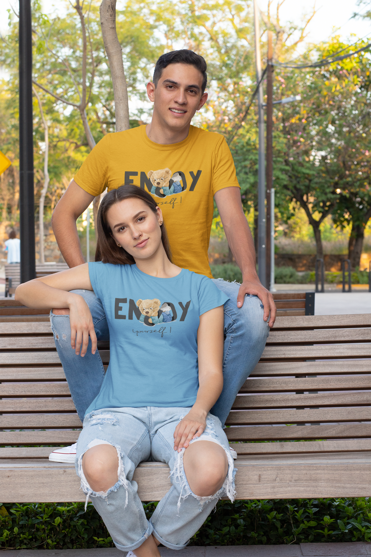 Chill Teddy Enjoy Yourself Front - Camiseta unisex de manga corta de algodón orgánico para adultos Creator T-Shirt 2.0 ST/St SH
