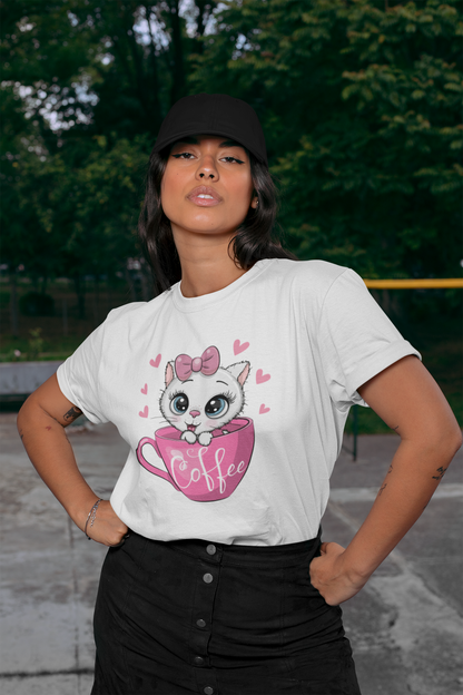 Coffee Cat Front - Unisex Erwachsenen Bio Baumwolle Kurzarm Shirt Creator T-Shirt 2.0 ST/ST SH