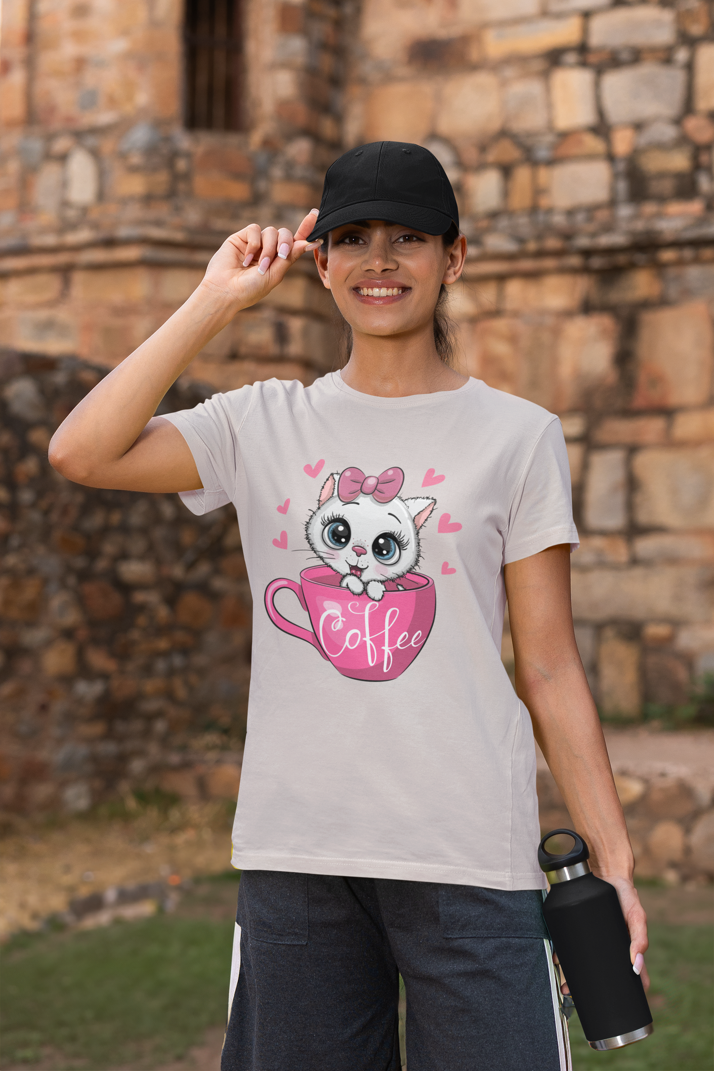 Coffee Cat Front - Unisex Erwachsenen Bio Baumwolle Kurzarm Shirt Creator T-Shirt 2.0 ST/ST SH