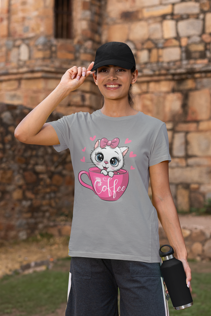 Coffee Cat Front - Unisex Erwachsenen Bio Baumwolle Kurzarm Shirt Creator T-Shirt 2.0 ST/ST SH