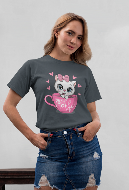 Coffee Cat Front - Unisex Erwachsenen Bio Baumwolle Kurzarm Shirt Creator T-Shirt 2.0 ST/ST SH