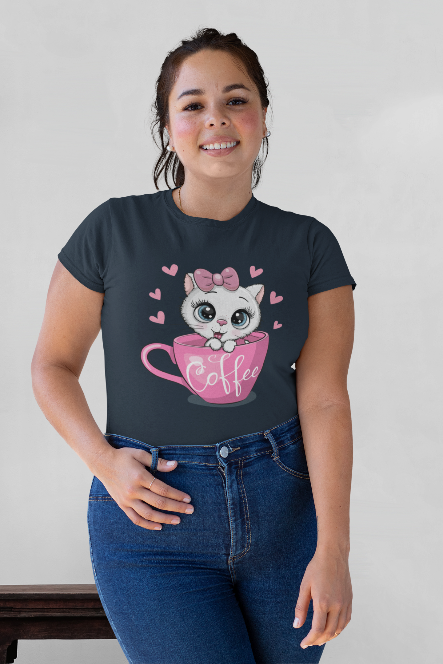 Coffee Cat Front - Unisex Erwachsenen Bio Baumwolle Kurzarm Shirt Creator T-Shirt 2.0 ST/ST SH