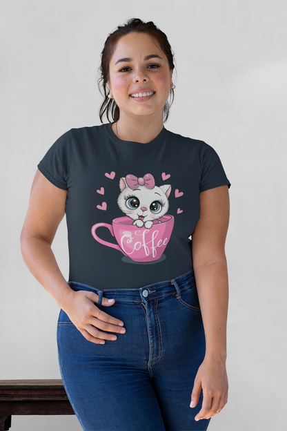 Coffee Cat Front - Unisex Erwachsenen Bio Baumwolle Kurzarm Shirt Creator T-Shirt 2.0 ST/ST SH