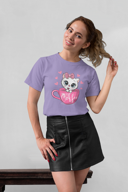 Coffee Cat Front - Unisex Erwachsenen Bio Baumwolle Kurzarm Shirt Creator T-Shirt 2.0 ST/ST SH