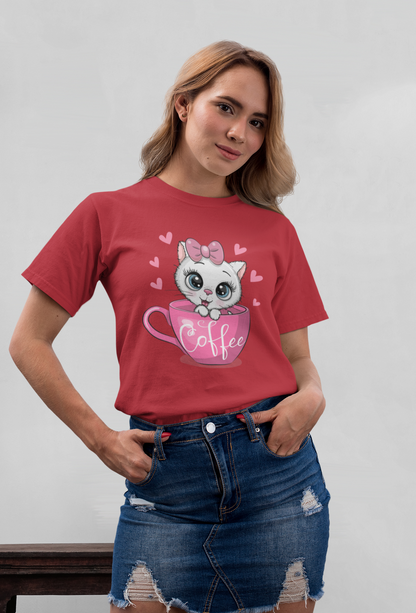 Coffee Cat Front - Unisex Erwachsenen Bio Baumwolle Kurzarm Shirt Creator T-Shirt 2.0 ST/ST SH