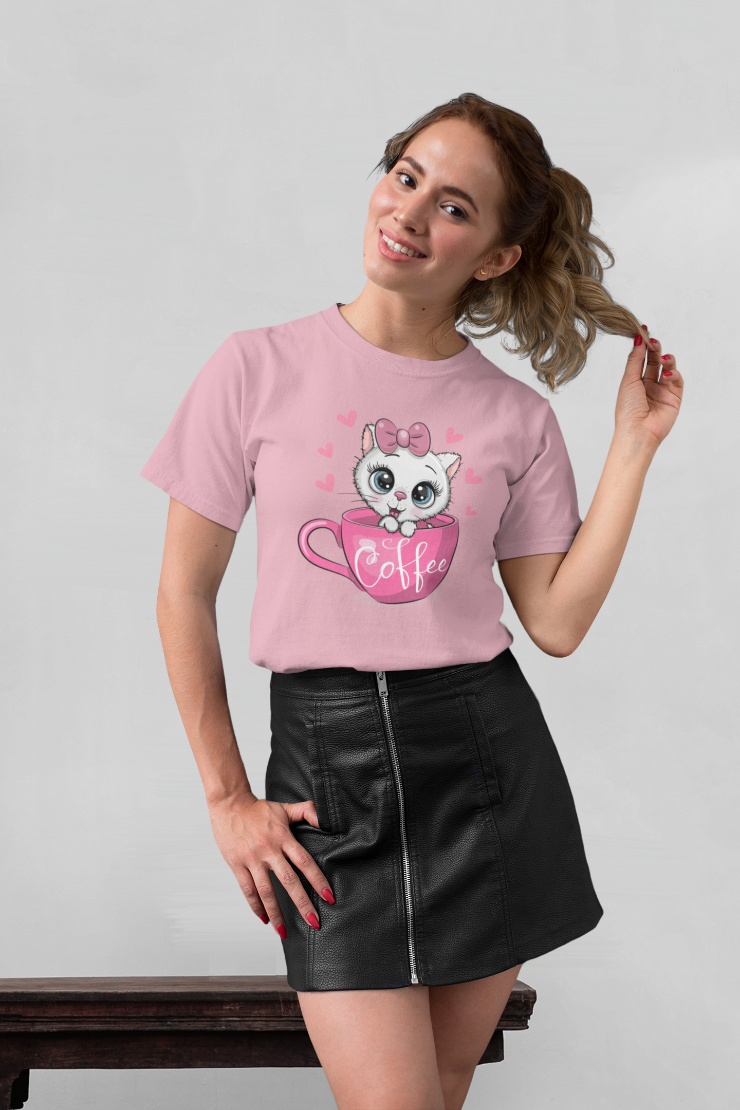 Coffee Cat Front - Unisex Erwachsenen Bio Baumwolle Kurzarm Shirt Creator T-Shirt 2.0 ST/ST SH