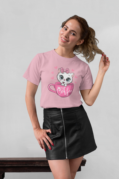 Coffee Cat Front - Unisex Erwachsenen Bio Baumwolle Kurzarm Shirt Creator T-Shirt 2.0 ST/ST SH